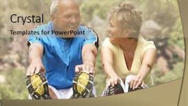  Presentation with active lifestyle - Amazing slides having active lifestyle - senior couple exercising in park backdrop and a coral colored foreground