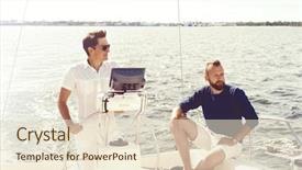  Presentation with happy holiday - Slide set featuring active lifestyle - two happy friends traveling background and a  colored foreground