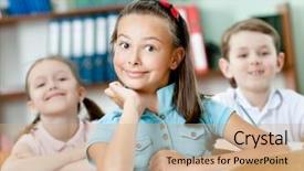  Presentation with teacher - Slides featuring active listening - pupils are happy to attend background and a  colored foreground