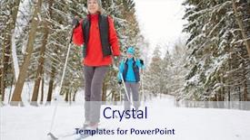  Presentation with winter forest - Presentation design having active mature spouses in sportswear background and a sky blue colored foreground