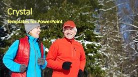  Presentation with winter forest - Cool new presentation design with active mature spouses in sportswear backdrop and a tawny brown colored foreground
