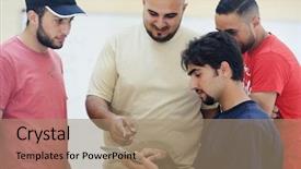  Presentation with students on campus - Beautiful presentation theme featuring active medical - arabic students posing at university backdrop and a  colored foreground