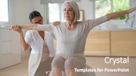  Presentation with physiotherapist - Presentation having active medical - senior woman exercising with her background and a coral colored foreground