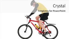  Presentation with rides - Colorful presentation enhanced with active mountain biker rides in studio isolated over white background backdrop and a white colored foreground