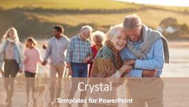  Presentation with winter family - Slides featuring active-multi-generation-family background and a coral colored foreground