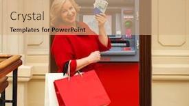  Presentation with pensioner - Presentation consisting of active-pensioner-withdraws-cash background and a coral colored foreground