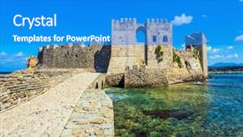  Presentation with ancient greek - Colorful presentation design enhanced with active photo and historic backdrop and a teal colored foreground