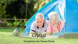  Presentation with campsite - Cool new slide set with set staycation - active senior couple discussing backdrop and a mint green colored foreground