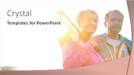  Presentation with badminton - PPT layouts having active senior couple holding badminton racket in park with yellow lens flare in background background and a white colored foreground