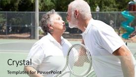  Presentation with senior couple - Slides with active senior couple kissing on the tennis court background and a soft green colored foreground