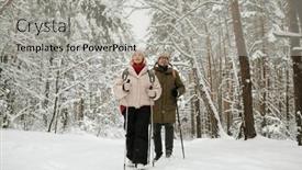  Presentation with backpacks - PPT theme featuring active-senior-couple-with-backpacks background and a light gray colored foreground