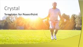  Presentation with physical activity seniors active senior - Presentation design with active senior man doing jumping rope work out in park with yellow lens flare in background background and a white colored foreground