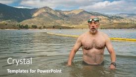  Presentation with mountain lake - Presentation design enhanced with active-senior-man-finishing-swimming background and a gray colored foreground