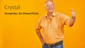  Presentation with active lifestyle - PPT theme enhanced with active-senior-man-in-casual background and a gold colored foreground