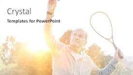  Presentation with badminton - PPT theme consisting of active-senior-man-playing-badminton background and a white colored foreground