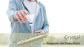  Presentation with badminton - Slide deck with active-senior-man-playing-badminton background and a soft green colored foreground