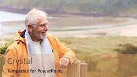  Presentation with coastal - Theme enhanced with active-senior-man-walking-along background and a coral colored foreground