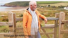  Presentation with coastal - Amazing slide set having active-senior-man-walking-along backdrop and a coral colored foreground