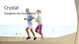  Presentation with beach - Presentation design with active senior spouses jogging along background and a white colored foreground