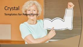  Presentation with fitness for senior citizens - Amazing slide set having active senior with muscles sign backdrop and a coral colored foreground