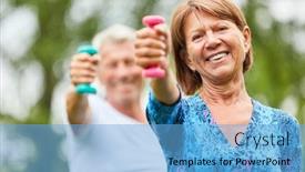  Presentation with strength - Beautiful PPT layouts featuring active-senior-woman-and-partner backdrop and a light blue colored foreground