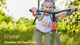  Presentation with senior fitness - Beautiful theme featuring active-senior-woman-riding backdrop and a tawny brown colored foreground