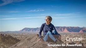  Presentation with hiking mountain - Slides with active-senior-woman-sitting background and a gray colored foreground