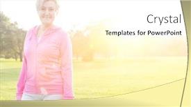  Presentation with park - PPT layouts enhanced with active-senior-woman-standing background and a white colored foreground