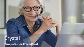  Presentation with home - Beautiful slide deck featuring active-senior-woman-working backdrop and a ocean colored foreground