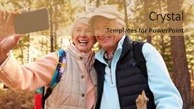  Presentation with hike forest - Slides with active seniors - senior couple on hike background and a yellow colored foreground