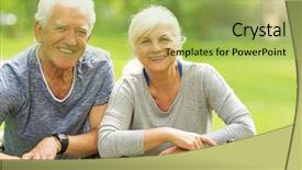  Presentation with man riding big bike motor - Beautiful PPT theme featuring active seniors - senior couple riding bikes backdrop and a yellow colored foreground