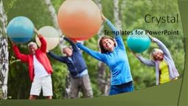  Presentation with seniors - PPT layouts enhanced with active-seniors-group-with-exercise background and a seafoam green colored foreground
