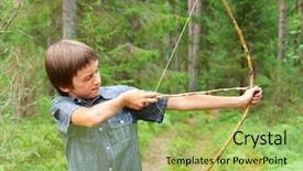  Presentation with made in america - Presentation theme with active shooter - boy aiming home-made wooden bow background and a yellow colored foreground