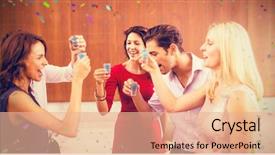  Presentation with shots - Amazing slides having active shooter - friends toasting shots while standing backdrop and a  colored foreground