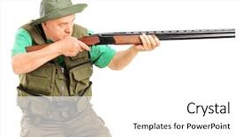  Presentation with gun - Amazing presentation having active shooter - mature hunter aiming at something backdrop and a white colored foreground