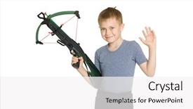  Presentation with active shooter - Slides enhanced with active shooter - smiling boy holding a crossbow background and a white colored foreground