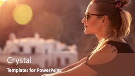  Presentation with peaceful - Slide deck enhanced with active traveler girl sitting on top of the mountain and enjoying amazing view on monastery visiting beautiful places peaceful summer vacation background and a red colored foreground