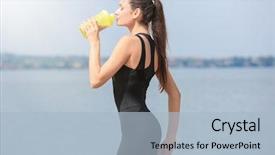  Presentation with protein shake - Beautiful PPT theme featuring active weight loss - beautiful young woman drinking protein backdrop and a light blue colored foreground
