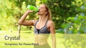  Presentation with drinking water - Amazing PPT layouts having active weight loss - sporty young woman drinking water backdrop and a  colored foreground