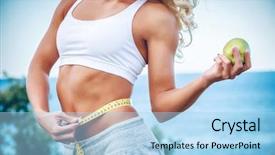  Presentation with loss - Slide set enhanced with active weight loss - torso of a young woman background and a light blue colored foreground