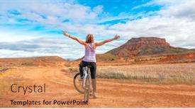  Presentation with biking - Slide deck with active-woman-biking-in-spain background and a coral colored foreground