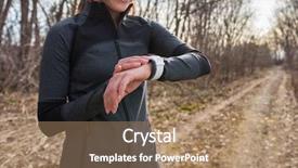  Presentation with running race - Audience pleasing presentation design consisting of active woman getting ready setting backdrop and a coral colored foreground