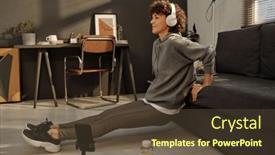  Presentation with workout - Theme featuring active-woman-in-headphones-doing background and a tawny brown colored foreground