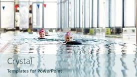  Presentation with black wedding holding hands - Cool new presentation theme with active woman in swimwear swimming after black rubber ring while holding it by both hands backdrop and a lemonade colored foreground