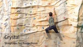  Presentation with rock wall - Audience pleasing PPT theme consisting of active young man on rock backdrop and a coral colored foreground