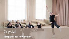  Presentation with group training - Cool new slides with active-young-man-standing backdrop and a gray colored foreground