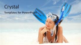  Presentation with being a single woman - Amazing presentation theme having active young people - happy woman with snorkeling equipment backdrop and a  colored foreground