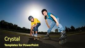  Presentation with young people diversity - Cool new slides with rollerblade - active young people - rollerblading backdrop and a wine colored foreground