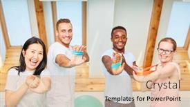  Presentation with fitness - Amazing presentation theme having active-young-people-doing-fitness backdrop and a lemonade colored foreground