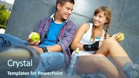  Presentation with stay healthy - Slide set consisting of active young people eating healthy background and a ocean colored foreground